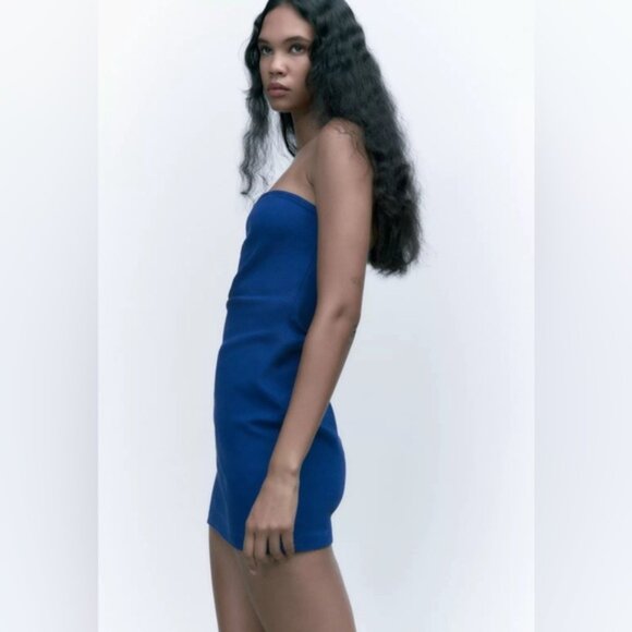 NWT ZARA Blue Bandeau Denim Strapless SEXY Stretch Mini Dress 6929/204 Size L - Picture 4 of 15